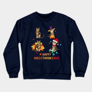 Cat's Happy Hallothanksmas Crewneck Sweatshirt